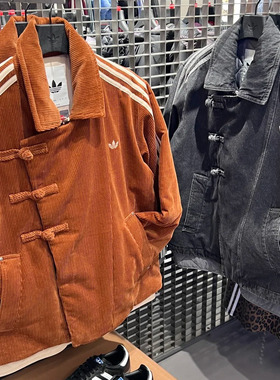 Adidas三叶草男女款复古新中式灯芯绒牛仔运动棉服KQ5135 KR5066