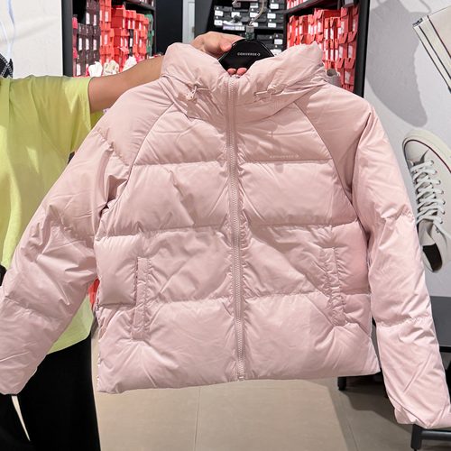 正品converse匡威 浅粉色女子短款保暖羽绒服外套10026925-A03
