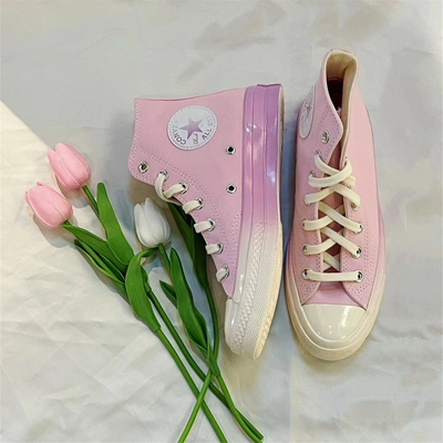 正品匡威CONVERSE 1970S 嫩粉渐变水蜜桃粉色高帮帆布鞋 A00533c