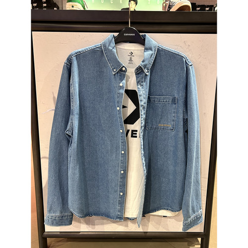正品CONVERSE匡威 简约牛仔牛津纺纽扣男女长袖衬衫10025071-A01