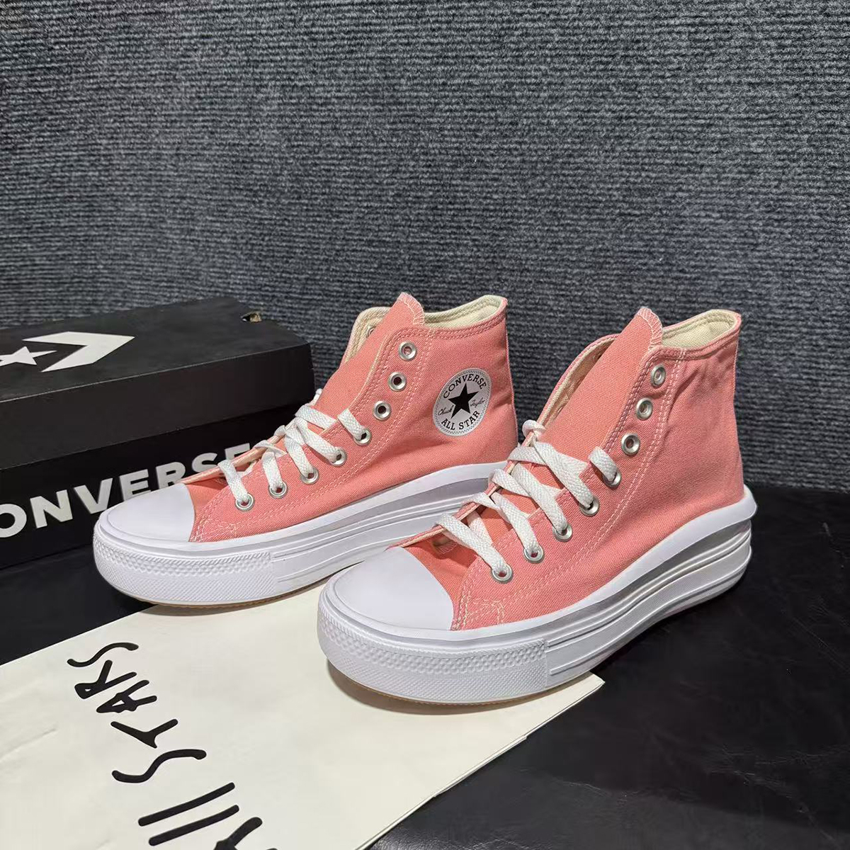 CONVERSE匡威新款亮粉红色女子高帮厚底增高休闲鞋帆布鞋 A03544C