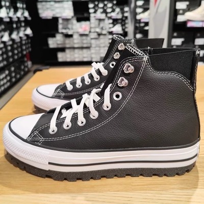 正品CONVERSE匡威厚爪男女防泼水皮质灰色休闲靴A04480C