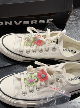 正品Converse匡威 All Star白色可爱水晶小花低帮帆布鞋 A19915C