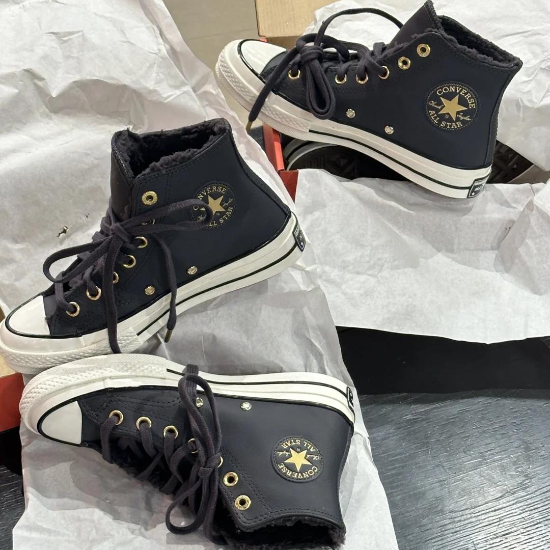 Converse匡威 1970s 黑灰皮质加绒加绒秋冬加绒款高帮皮质A12444c