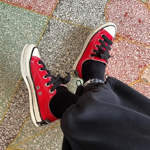 正品converse匡威 1970S红色艺术溶解粗鞋带低帮帆布鞋 A09505C