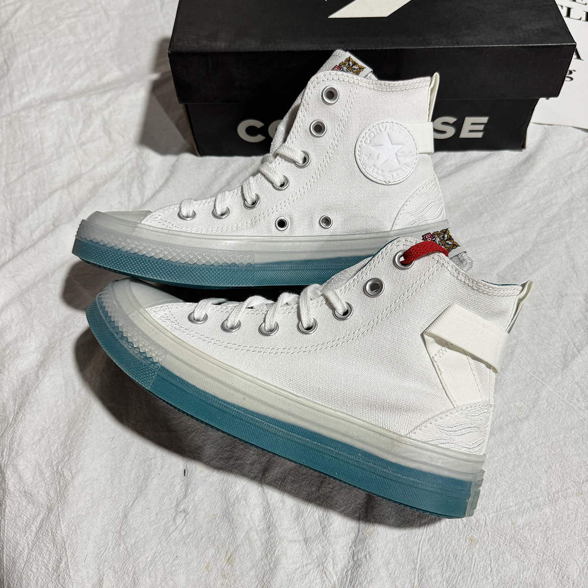 正品匡威 特价CX水虎新年限定男女白水晶果冻底高帮帆布鞋173128C