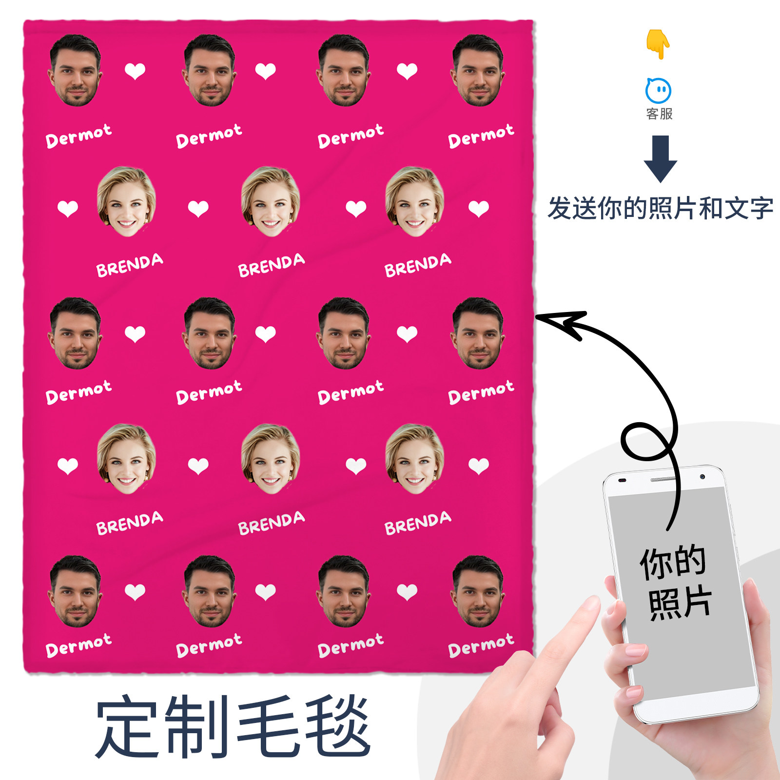 照片定制人脸法兰绒大头毯礼物图片