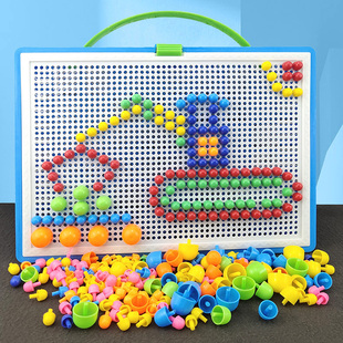 儿童蘑菇钉益智玩具小中大颗粒宝宝早教弱视训练拼图插板2 6岁