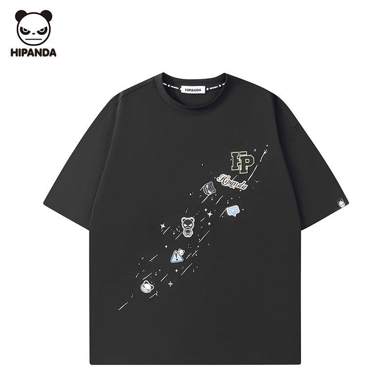 HI PANDA你好熊猫精致绣花纯棉短袖T恤2025夏季新款宽松情侣上衣