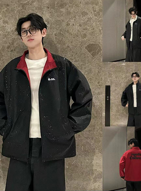 HN潮牌-星空黑两面穿百搭时尚新款夹克春秋冲锋衣男女同款ins外套