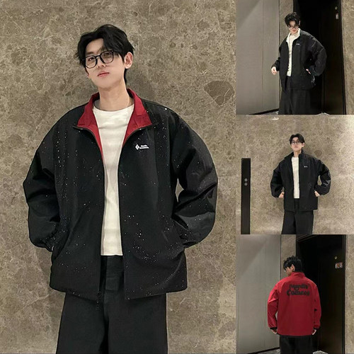 立领春秋宽松两面穿夹克外套