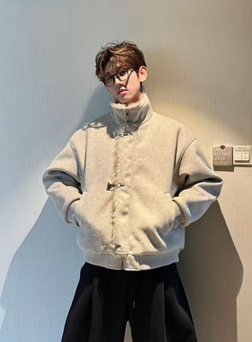 HN潮牌-【飞机扣座山雕】美式哈灵顿毛领棉服男百搭立领棉衣外套