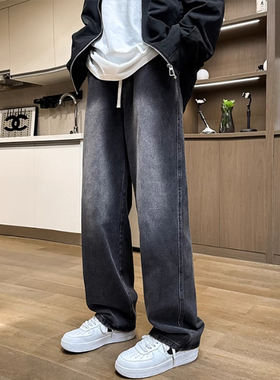 复古水牛仔裤男士春夏季款美式高街宽松痞帅阔腿潮牌休闲长裤子