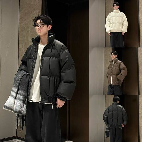 HN潮牌-吐司方格冬季pu皮蓬松保暖棉服情侣防水防污设计师款棉衣