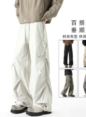 春季新款休闲裤水洗男生工装裤休闲男裤潮裤子美式百搭设计感长裤