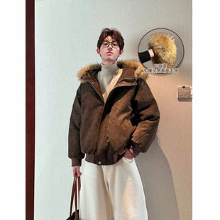 HN潮牌【加厚加宽毛领】可拆卸连帽雾面pu皮棉服男女保暖防风棉衣