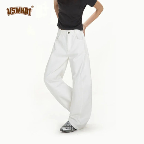 Vs what韩版垂感满分拖地弯刀长裤运动白色高腰时尚休闲百搭夏季