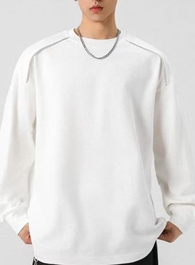 2025秋冬新款长袖男设计感内搭外穿长袖上衣宽松拉链设计休闲T恤