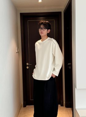 HN潮牌-秋季重磅圆领套头设计感拉链正肩内衣男百搭休闲纯色长袖