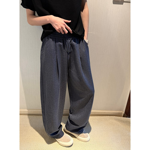 HN26ss/夏季薄款老钱竖纹设计抽绳休闲裤男百搭直筒垂感透气长裤
