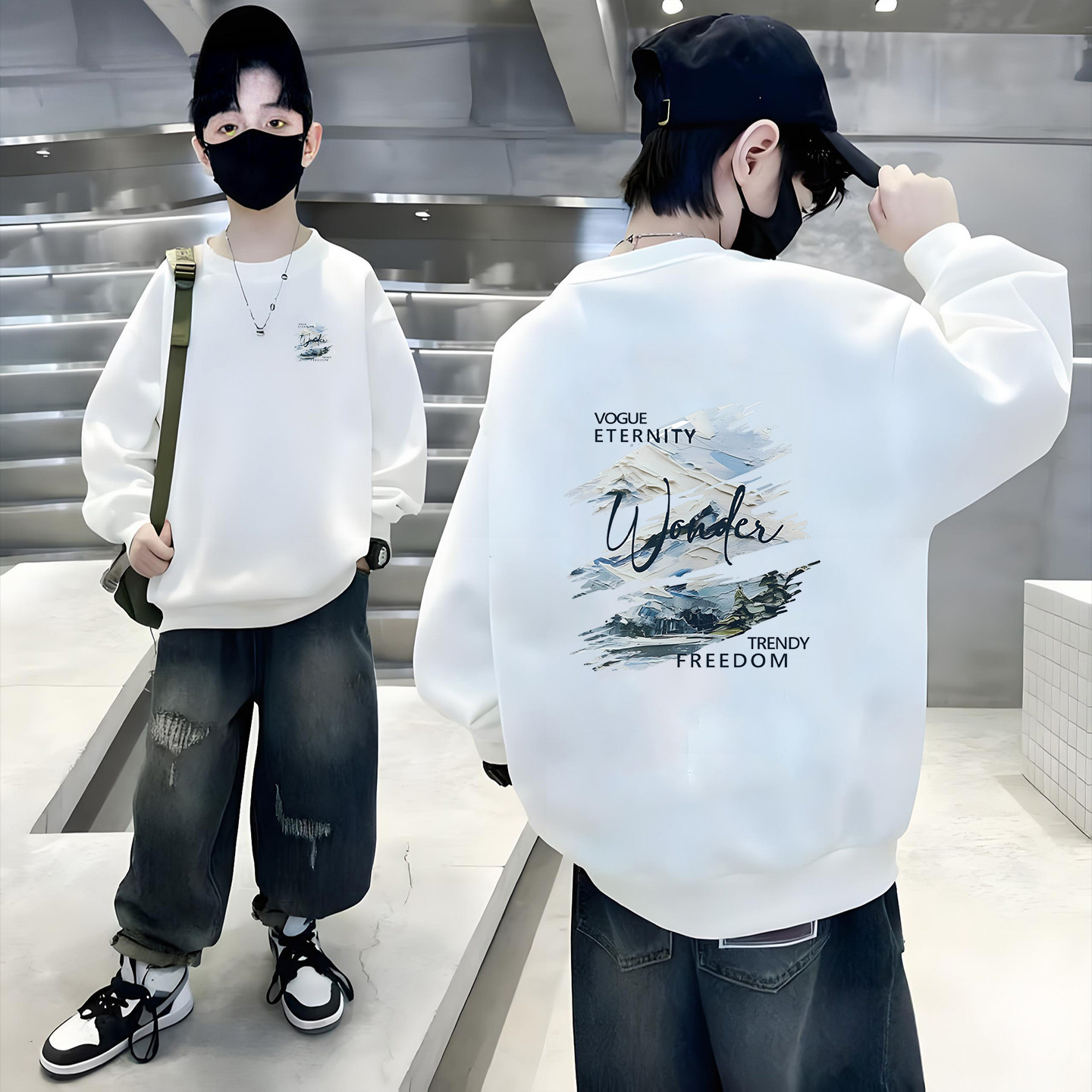 【新品】男童卫衣白色春秋单款