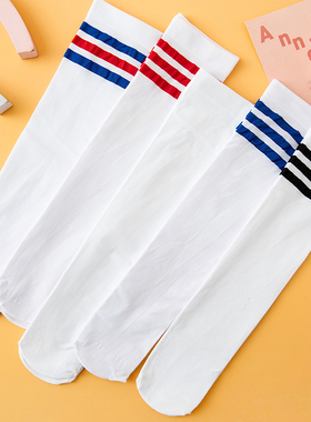 白色丝袜小腿袜及膝长筒袜子女中筒夏季薄款足球袜jk日系学生过膝