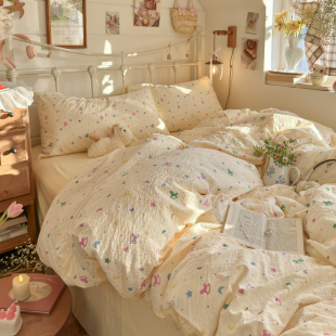 A类双层纱床上四件套纯棉全棉2026新款 田园被套罩宿舍床单三件套4