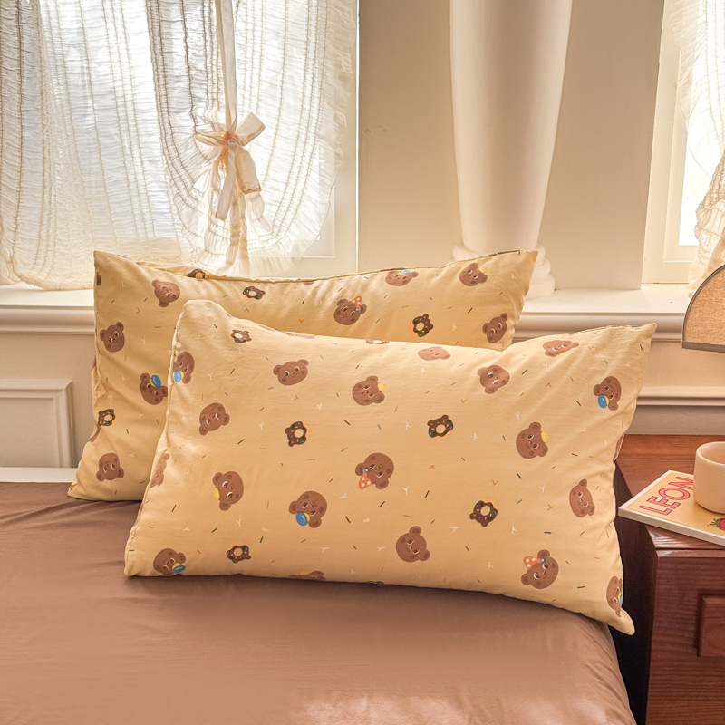 可爱复古小熊卡通水洗棉枕套一对