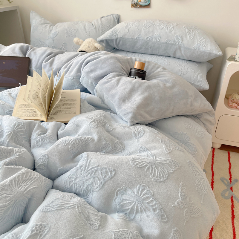 冬季牛奶绒温柔四件套加厚床单笠