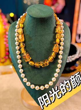 孤品独家中古vintage日式金箔琉璃多层项链意大利老奶奶款14358