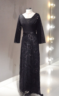 全新处理礼服黑色长袖V领简约大方主持钢琴独奏舞台 小摆A摆中码