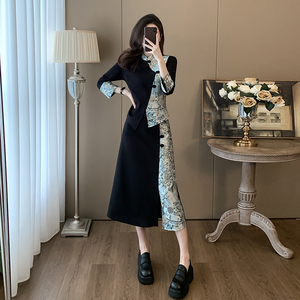 2024春秋季新款中式国风刺绣套装女复古气质显瘦盘扣半身裙两件套