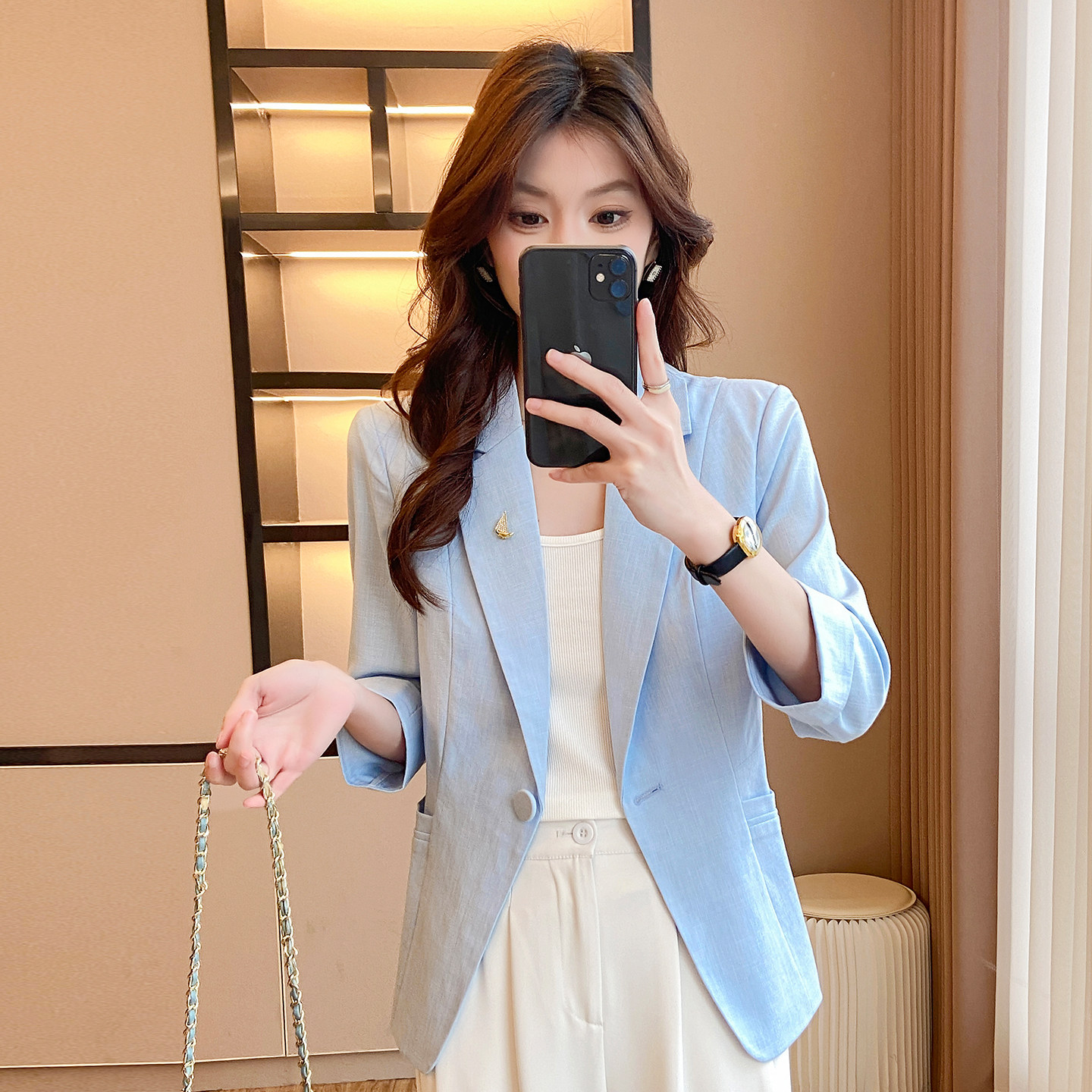 2026春夏季新款中袖薄款西装外套女简约修身显瘦休闲百搭西服上衣