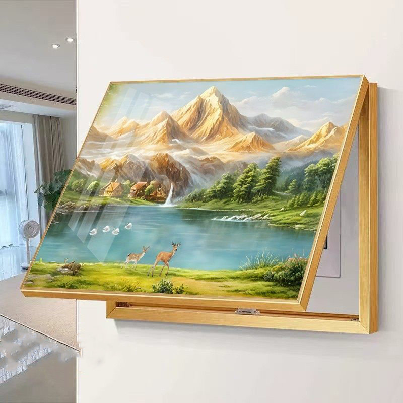 聚宝盆山水电表箱装饰画免打孔遮挡配电箱电闸网络箱挂画2026新款图片