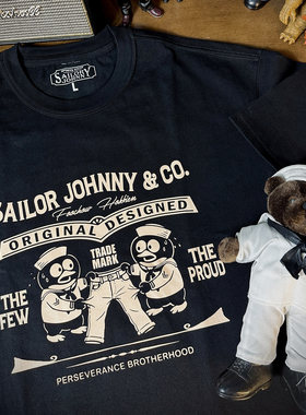 SAILOR JOHNNY美式复古三本针300g重磅纯棉吉祥物海军企鹅T恤短袖