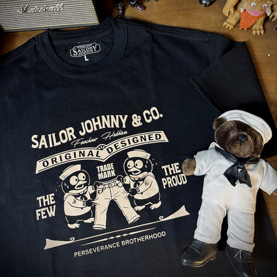 SAILOR JOHNNY美式复古三本针300g重磅纯棉吉祥物海军企鹅T恤短袖