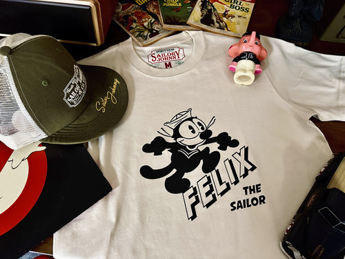 SAILOR JOHNNY 美式复古海军菲利猫印花趣味重磅270g纯棉短袖T恤