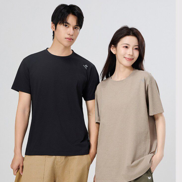 情侣短袖薄款男T恤夏季男女圆领运动风速干运动宽松纯白色打底衫