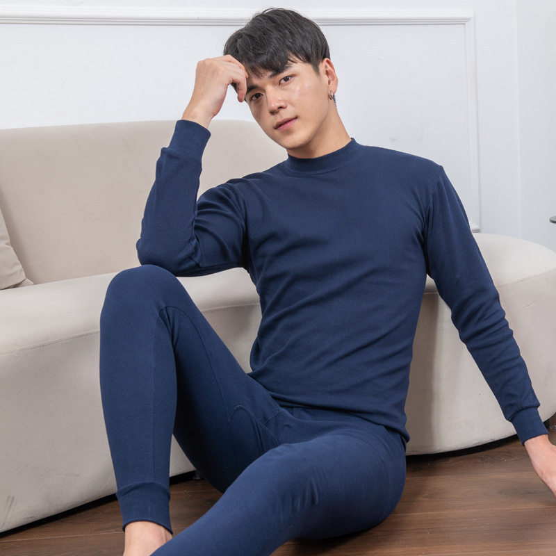 纯棉男低领秋衣秋裤中老年中高领线衣线裤套装情侣内衣女士棉毛衫