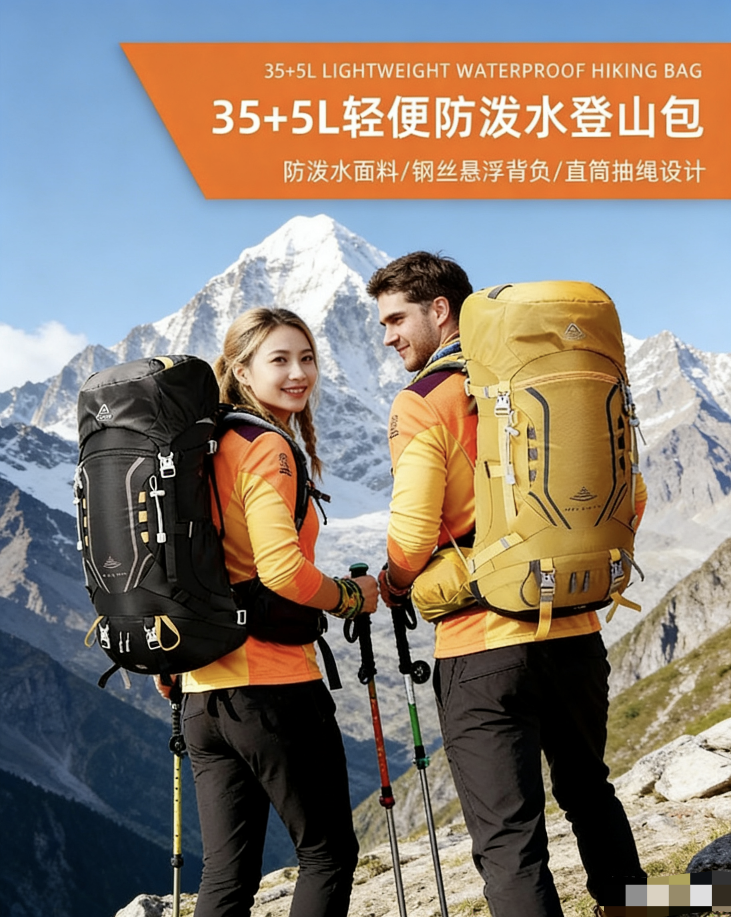 艾王登山包户外徒步超轻防水旅行男女大容量双肩包尼龙背包35+5升