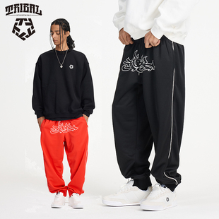 25新款 TRIBAL刺绣涂鸦字体织带街舞街头运动弹力男女束脚健身裤