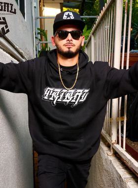 TRIBAL美式嘻哈花体字涂鸦连帽卫衣街舞滑板宽松上衣复古街头风男