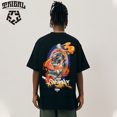 TRIBAL嘻哈骷髅涂鸦短袖T恤男