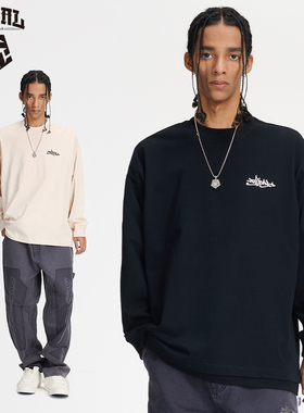 TRIBAL美式嘻哈街头涂鸦刺绣长袖街舞风宽松街头风宽松打底T恤男