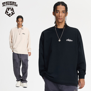 TRIBAL美式嘻哈街头涂鸦刺绣长袖街舞风宽松街头风宽松打底T恤男