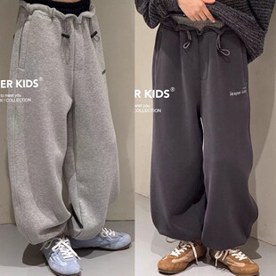 波拉bora韩国童装儿童加绒运动裤2025秋冬JASPER男童女童休闲裤潮