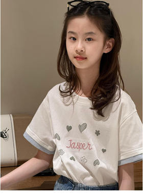 波拉borabora韩国童装女童爱心撞色短袖T恤2026夏装JASPER半袖潮