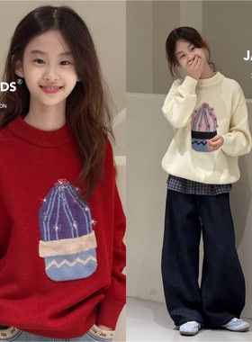 波拉bora童装jasper女童圣诞毛衣2025冬款儿童加厚针织衫内搭上衣