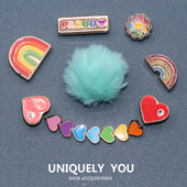 洞洞鞋 饰配件金属彩虹系列鞋 配饰鞋 新款 花适配crocs鞋 装 扣鞋 花