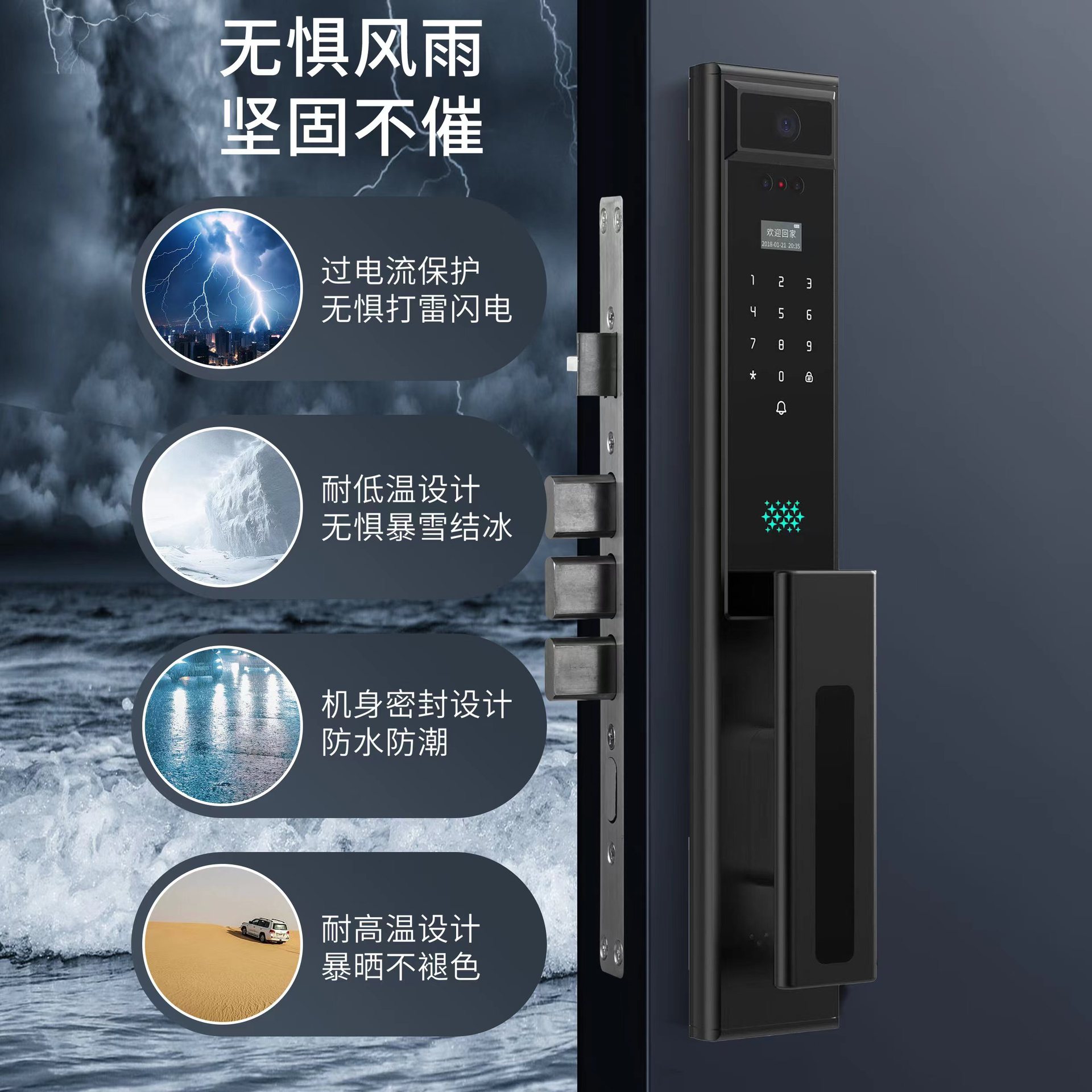 全自动人脸识别指纹密码锁